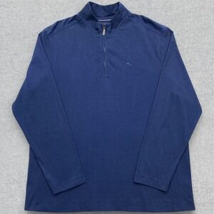 Tommy Bahama Sweater Men's XL Navy Blue Striped Quarter Zip Pullover Preppy
